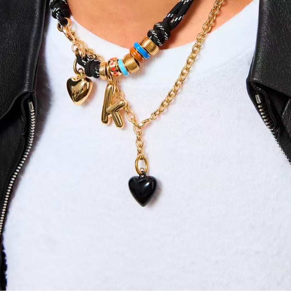 Roxanne Assoulin The Mini Puffy Heart Necklace Gold chain black pendant